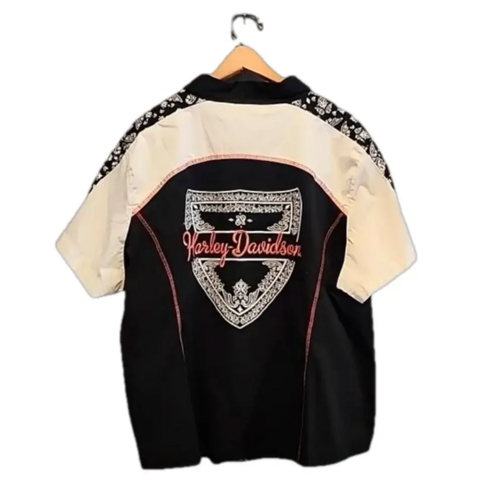 Vintage Y2K Harley Davidson full zip paisley pattern biker shirt 2W - Picture 2 of 8